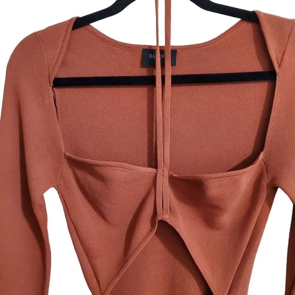 REVOLVE Bardot Maxwell Knit Top cot cutout long sleeve in Copper size L